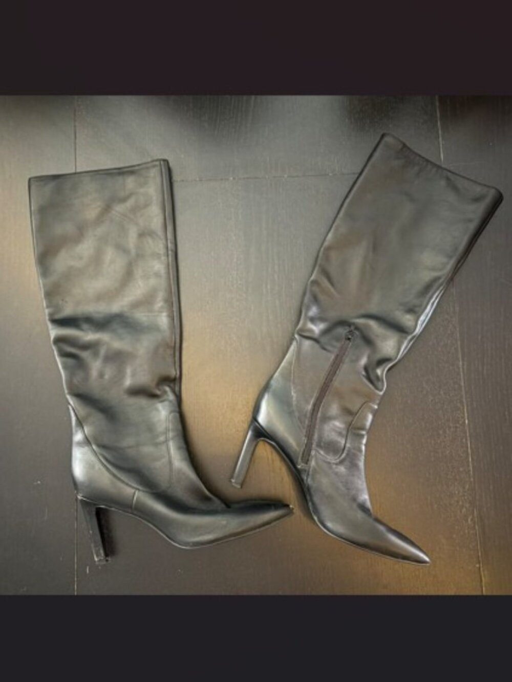 Nine West Black Leather Pointed-Toe Knee-High Boots